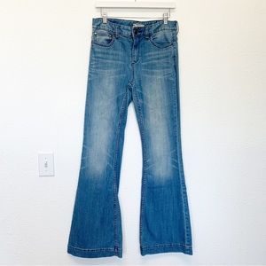 FREE PEOPLE High Rise Wide Leg Denim Jeans Light Wash 70’s Inspired SIZE 28